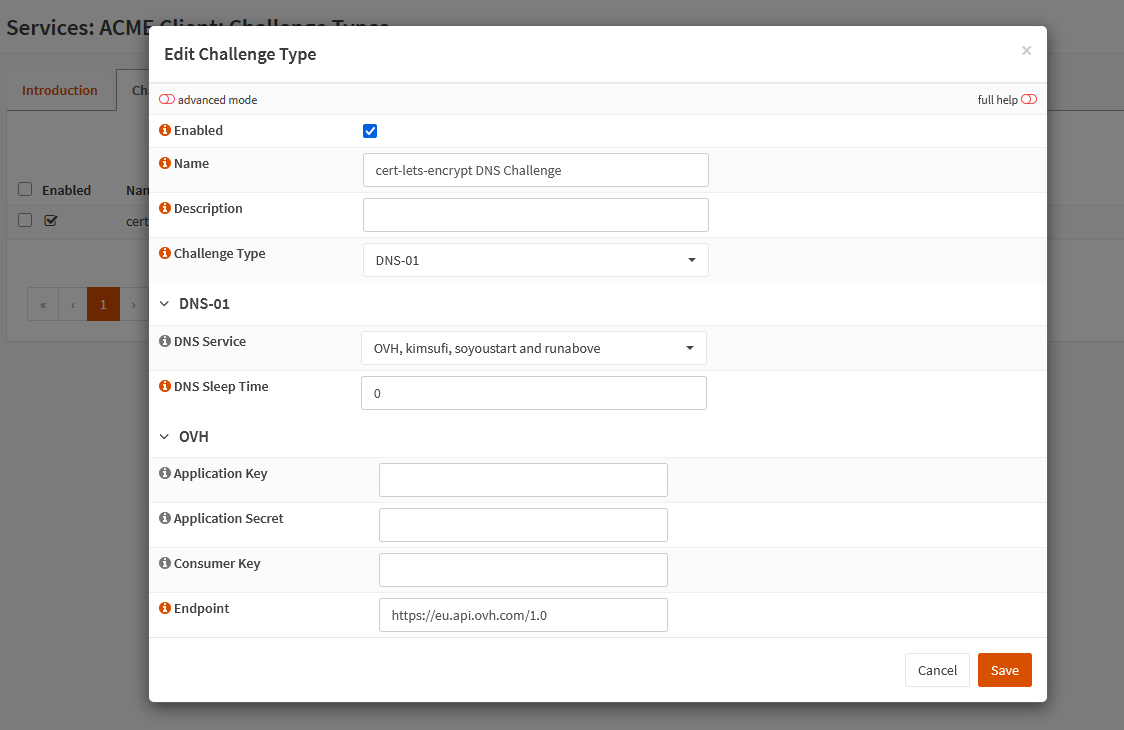 Configuration du type de challenge