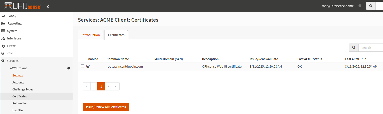 Ajout d’un domaine pour le certificat