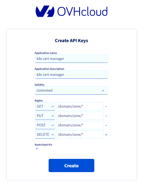 Création des API Keys