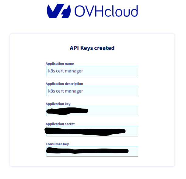 API Keys OVH crées