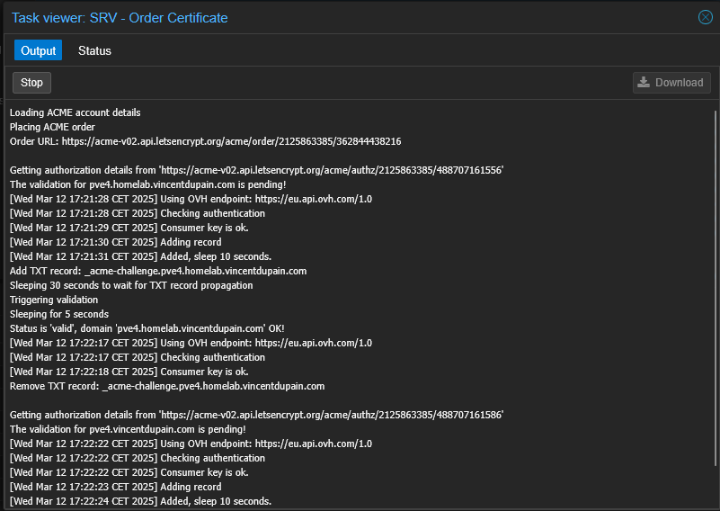 Génération du certificat par Let’s Encrypt